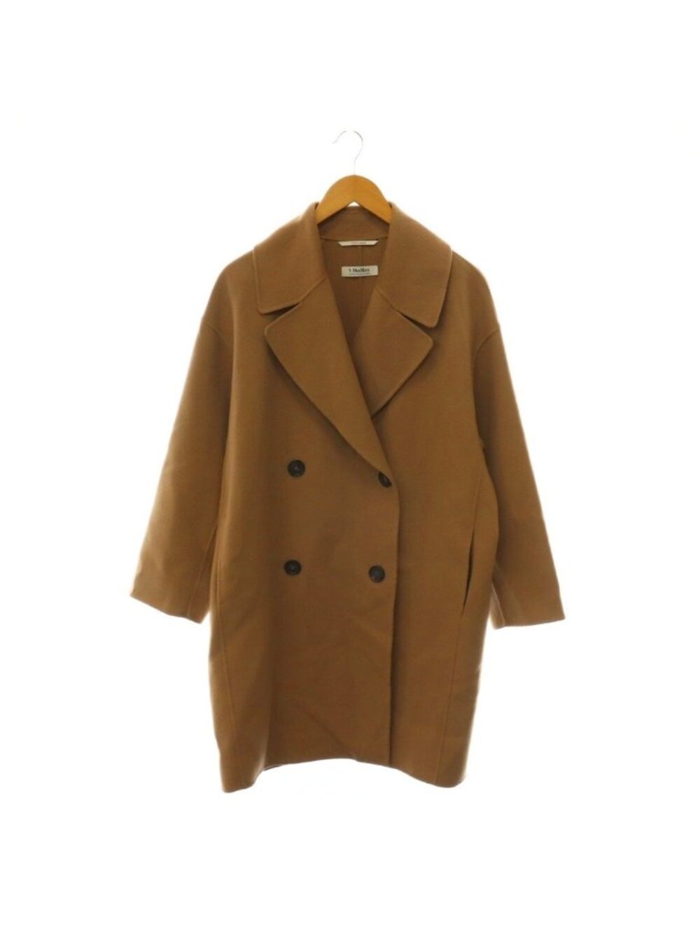 Max Mara S 'S Cucito Mano Wool Double Face Coat Chesterfield Long Beige